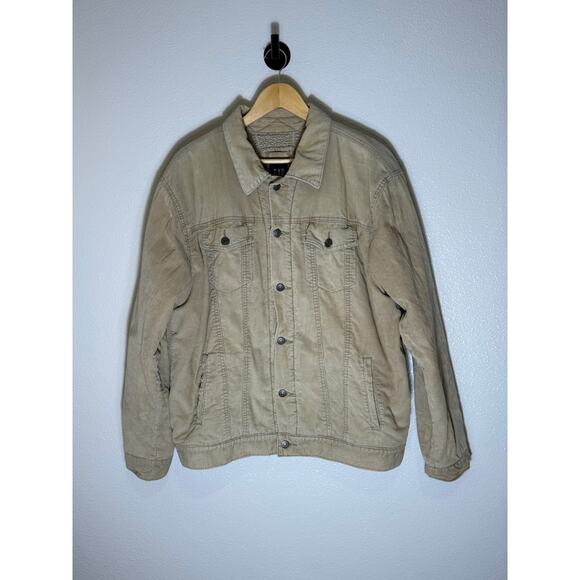 Gap Jacket Men’s Large Sherpa Lined Vintage Y2K 90s Tan Corduroy Trucker - Picture 2 of 9